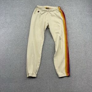 Aviator Nation Women's Size XS Cream Ivory Rainbow 5 Stripe Joggers Sweatpants